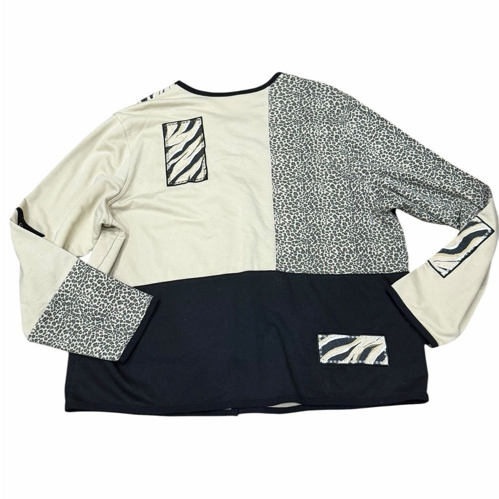 🦓 Vintage Koret K-Wear Animal Print Patchwork Cardigan Sweater 🐆 Tan & Black | - Picture 8 of 9